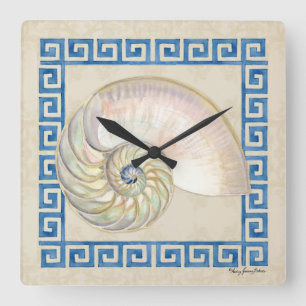 Nautilus-Muschelwatercolor-griechischer Quadratische Wanduhr
