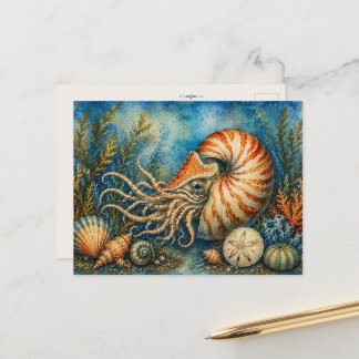 Nautilus-Ozean-Aquarell inspirierte Postkarte
