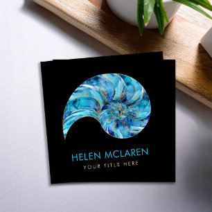 Nautilus-Schale Blaue Aquarellfarbe Quadratische Visitenkarte