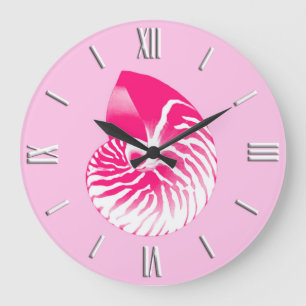 Nautilus-Schnecke - fuchsia rosa und weiß Große Wanduhr
