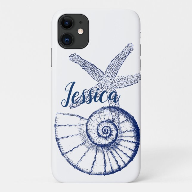 Nautilus Seashell & Starfish Marine Life Custom Case-Mate iPhone Hülle (Rückseite)