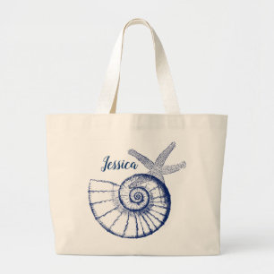 Nautilus Seashell & Starfish Marine Life Custom Jumbo Stoffbeutel