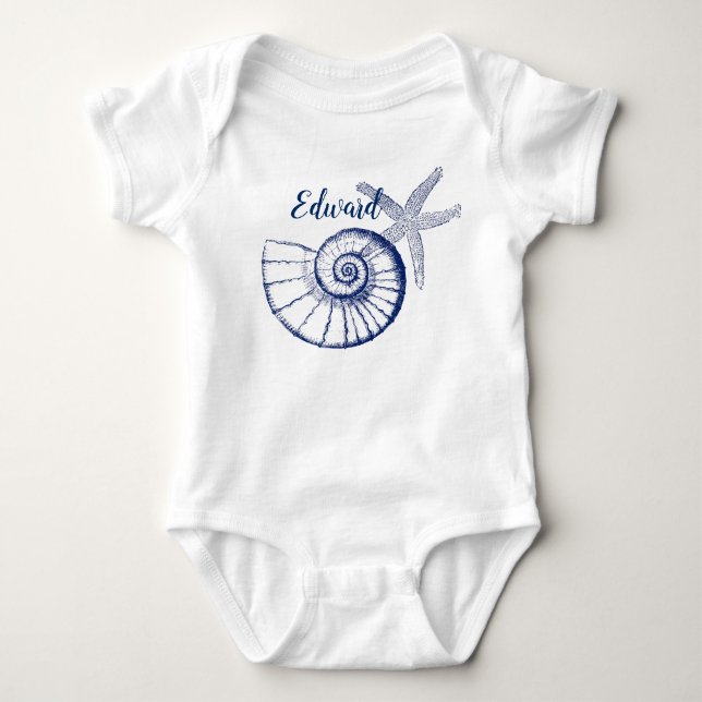 Nautilus Seashell & Starfish Meereslebewesen Baby Strampler (Vorderseite)