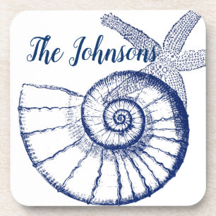 Nautilus Seashell & Starfish Meereslebewesen Getränkeuntersetzer