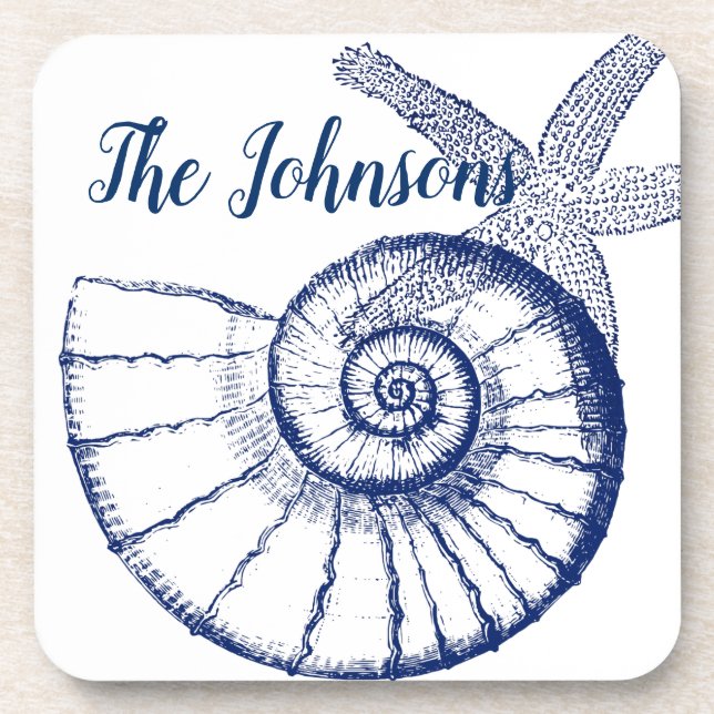 Nautilus Seashell & Starfish Meereslebewesen Getränkeuntersetzer (Vorderseite)
