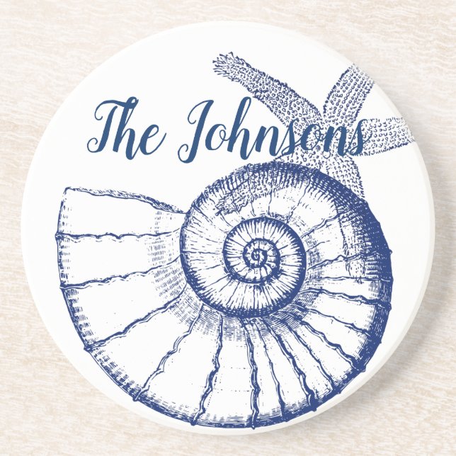 Nautilus Seashell & Starfish Meereslebewesen Getränkeuntersetzer (Vorne)