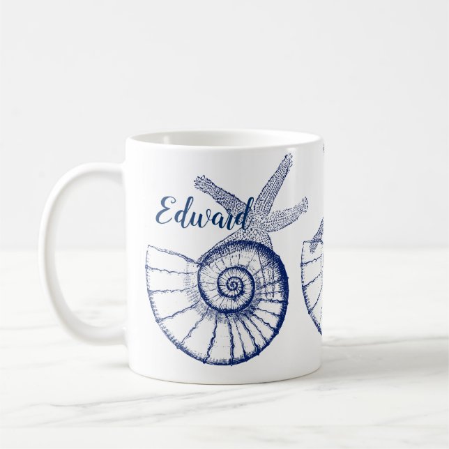 Nautilus Seashell & Starfish Meereslebewesen Kaffeetasse (Links)