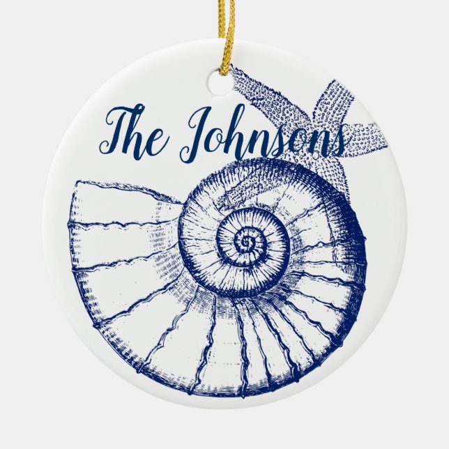 Nautilus Seashell & Starfish Meereslebewesen Keramik Ornament (Vorne)