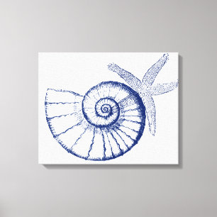 Nautilus Seashell & Starfish Meereslebewesen Leinwanddruck