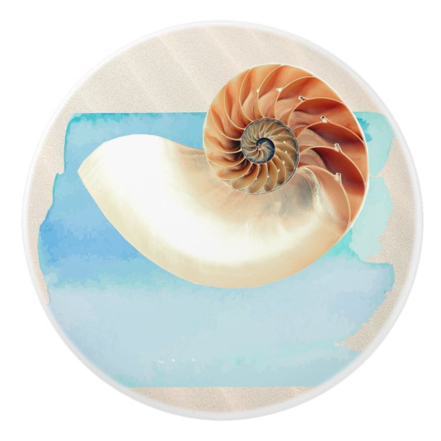 Nautilus Seashell und Sand Keramikknauf (Vorderseite)