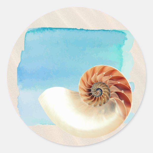 Nautilus Seashell und Sand Runder Aufkleber (Vorderseite)