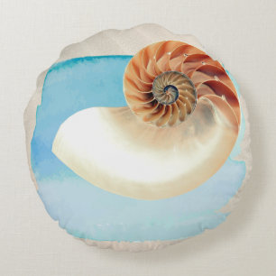 Nautilus Seashell und Sand Rundes Kissen