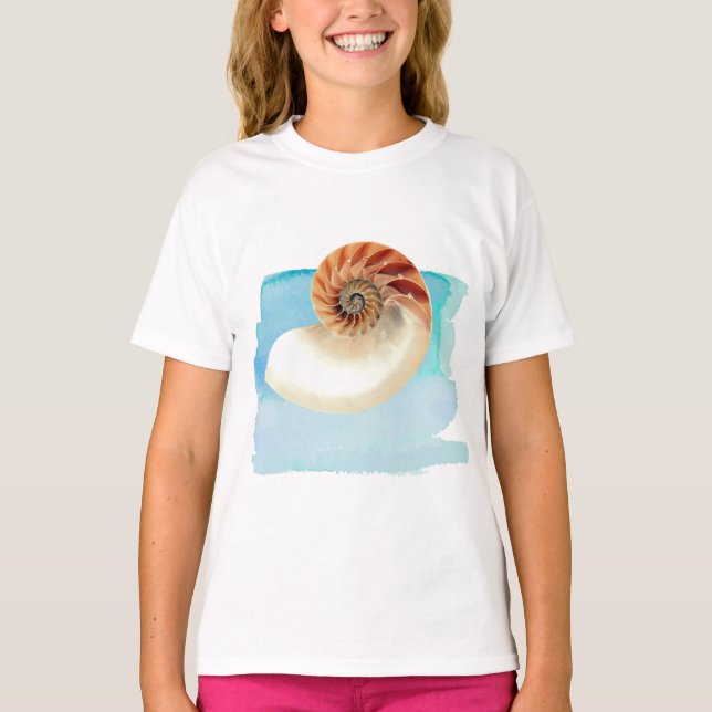 Nautilus Seashell und Sand T-Shirt (Vorderseite)