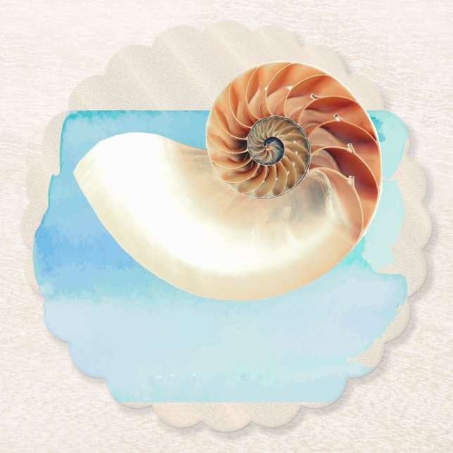 Nautilus Seashell und Sand Untersetzer (Vorderseite)