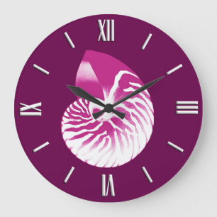 Nautilus shell - eggplant purple and white große wanduhr
