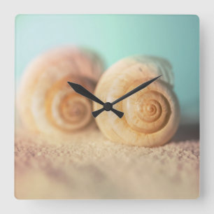 Nautilus Shells On Beach Quadratische Wanduhr