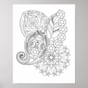 Nautilus Spiral Blume Blätter Mandala Coloring Poster