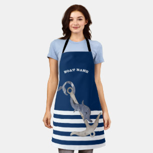 Nautisch, Anker Delphin Navy Blau Gestreift Schürze