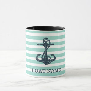Nautisch,Anker,Mintgrüne Streifen Tasse