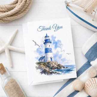 Nautisch Blau-Weißer Leuchtturm Dankeskarte