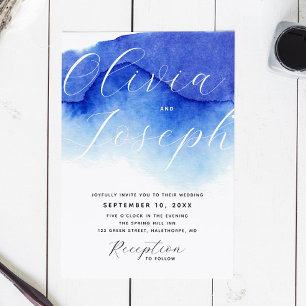 Nautisch blaue Schrift-Foto-Hochzeit + QR-Details Einladung