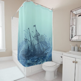Nautisch - blaues Schiff Duschvorhang