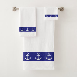 Nautisch einfach, elegant, Anker auf Blau und Weiß Badhandtuch Set
