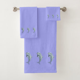 Nautisch, Elegant, Delfine auf Hellblau Badhandtuch Set