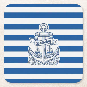 Nautisch gestreifter Anker Geburtstag Rechteckiger Pappuntersetzer