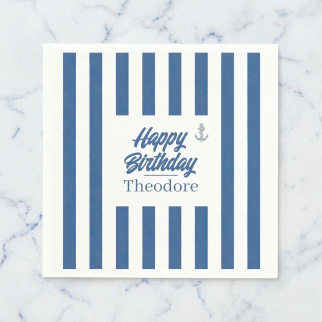 Nautisch gestreifter Anker Geburtstag Serviette (Perfect for your nautical theme.)