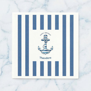 Nautisch gestreifter Anker Geburtstag Serviette