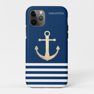 Nautisch, Goldener Anker Navy Blau Gestreift Case-Mate iPhone Hülle