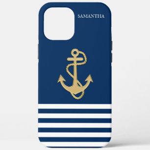 Nautisch, Goldener Anker  Navy Blau Gestreifter Ca Case-Mate iPhone Hülle