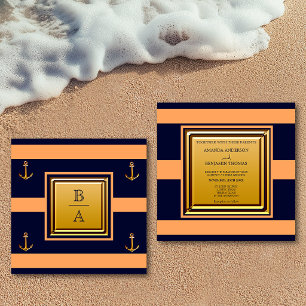 Nautisch Marineblau Orange Streifen Anker Hochzeit Einladung