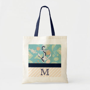 Nautisch mit Anker-Monogramm-Strand-Tasche Tragetasche