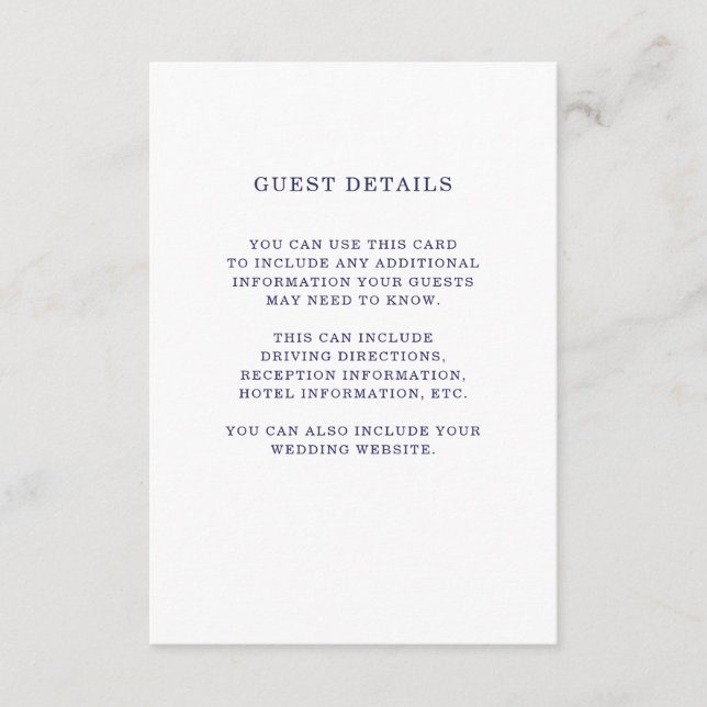 nautisch | Navy Blue Wedding Guest Details Beilage Begleitkarte (Vorderseite)