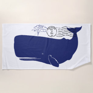 Nautischblauwal-Porto-Briefmarken-Monogramm Strandtuch