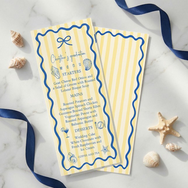 Nautische Abschlussfeier Speisekarte | Blau Küsten Menükarte (Nautical Graduation Party Menu Card | Blue Coastal#graduationmenu #graduationparty #graduationdecor )