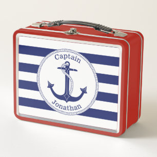 Nautische Anchor Navy Blue Captain Personalisiert Metall Lunch Box
