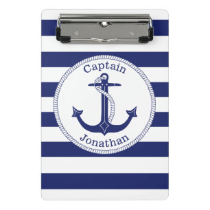 Nautische Anchor Navy Blue Captain Personalisiert Mini Klemmbrett