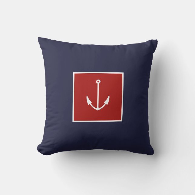 Nautische Anchor-Navy Blue-Red-Throw-Pilze Kissen (Vorderseite)