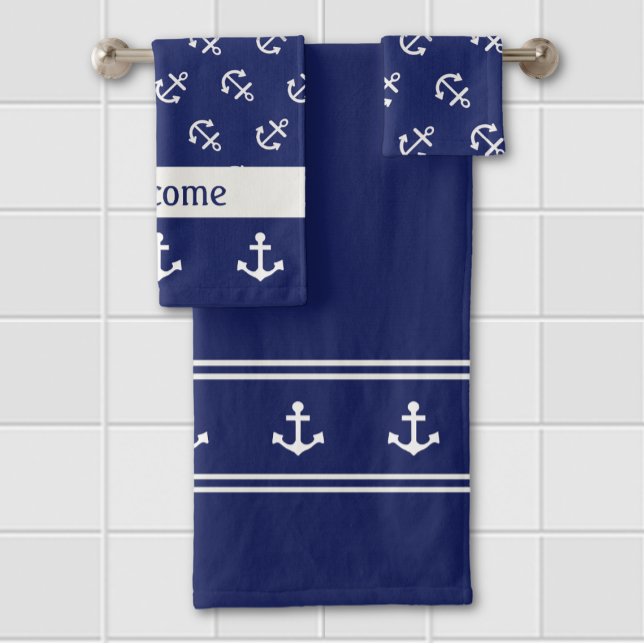 Nautische Anker auf Navy-Bath-Handtuch-Set Badhandtuch Set (Von Creator hochgeladen)
