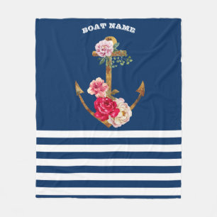Nautische, Anker-Blume Navy Blue Stripes Fleecedecke