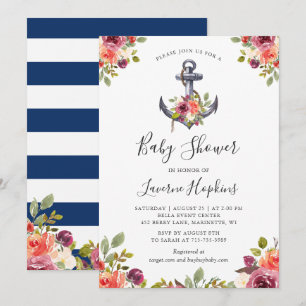 Nautische Anker-Blumen-Baby-Einladung Einladung