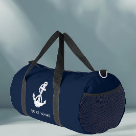 Nautische Anker Navy Blue Boat Name Crew Duffle Bag