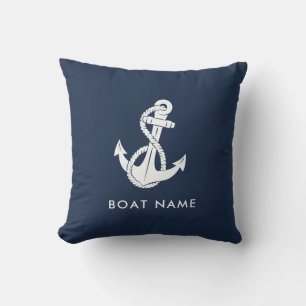 Nautische Anker Navy Blue Boat Name Crew Kissen