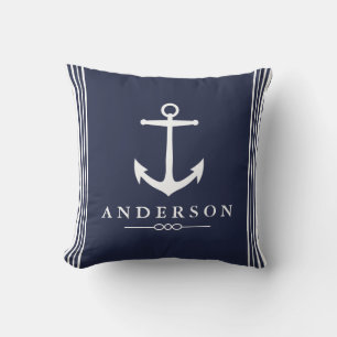 Nautische Anker Navy Blue & White Streifen Kissen