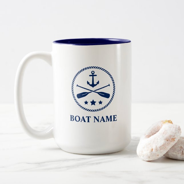 Nautische Anker & Oars hinzufügen oder große Namen Zweifarbige Tasse (Mit Donut)