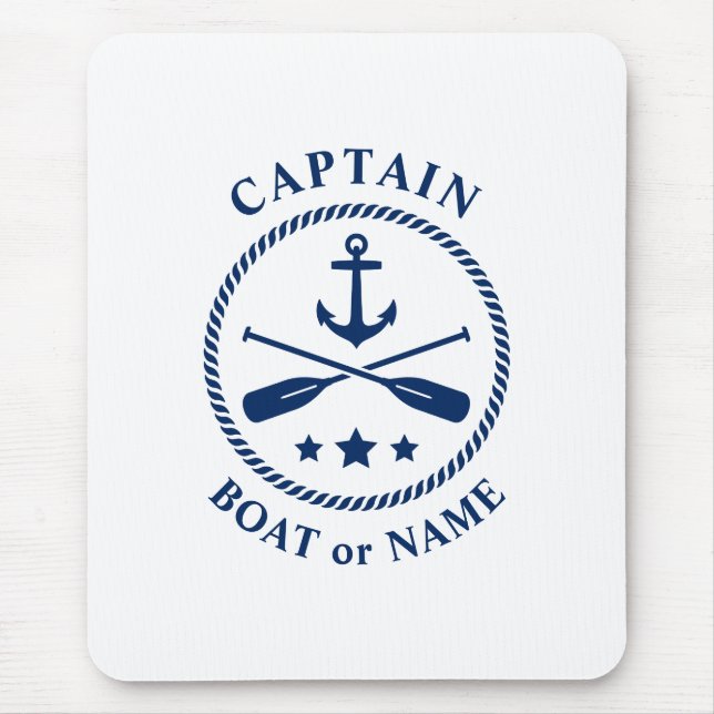 Nautische Anker & Oars mit Captain Boat oder Name Mousepad (Vorne)