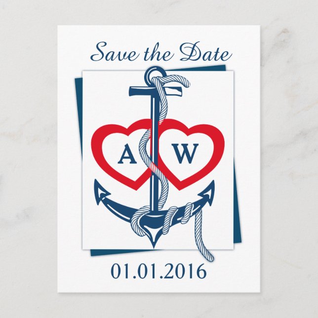 Nautische Anker-Save the Date Postkarten Angepasst (Vorderseite)